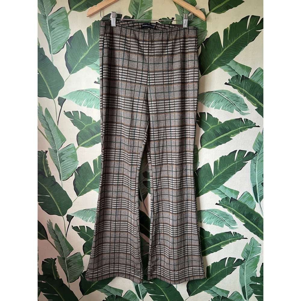 Abercrombie & Fitch Plaid Flare Pants Women Size M Brown